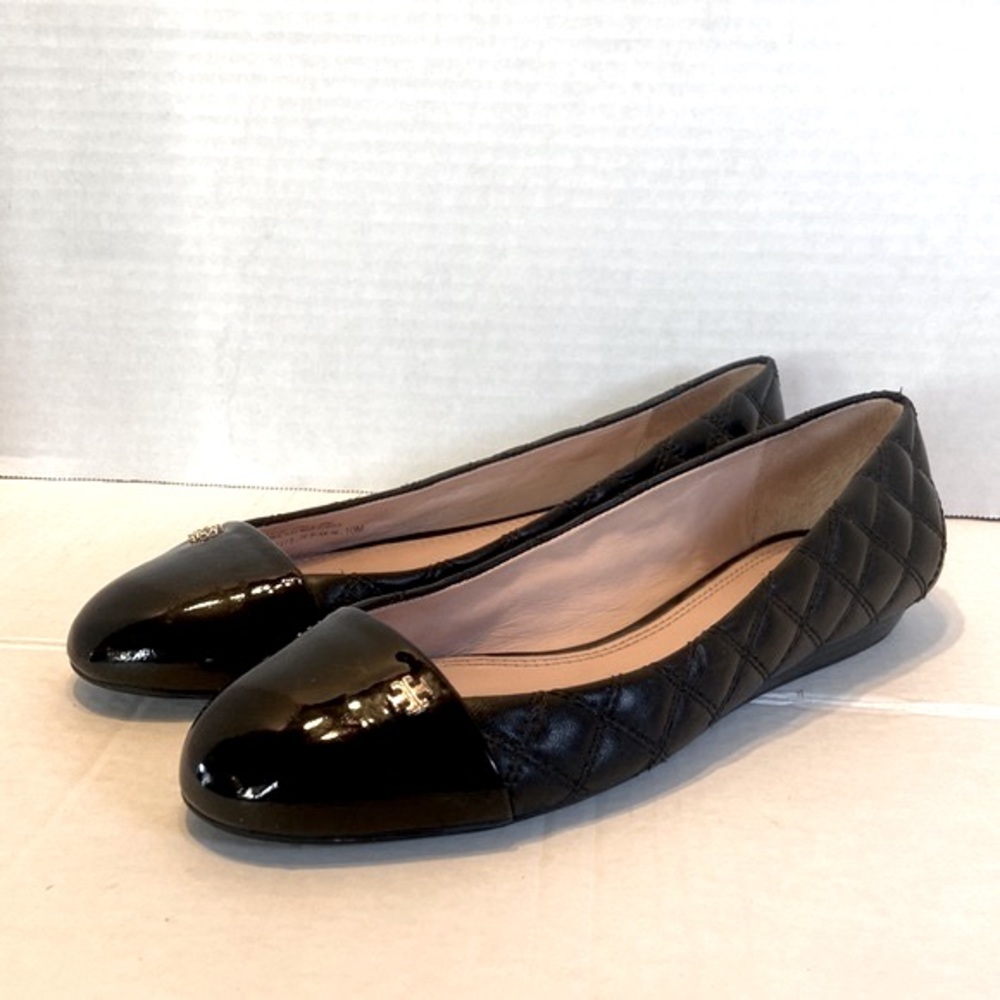 Tory Burch Claremont Black Quilted Leather Flats Size 10